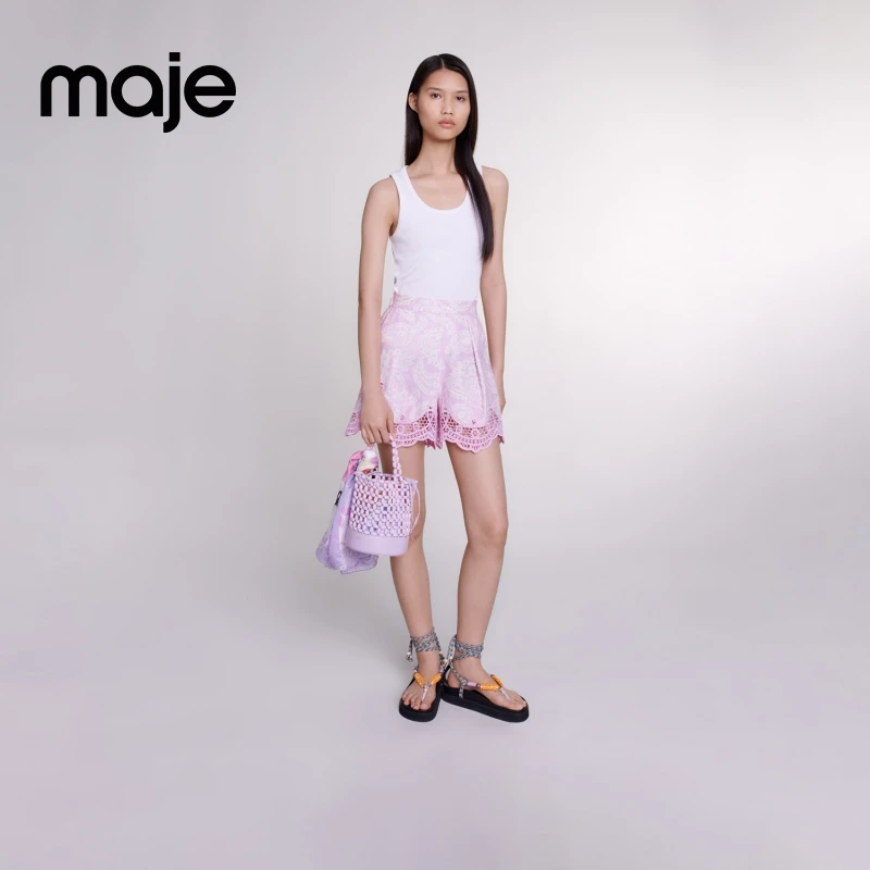 【联名系列】Maje秋冬女装法式甜美度假风休闲蕾丝短裤MFPSH00561