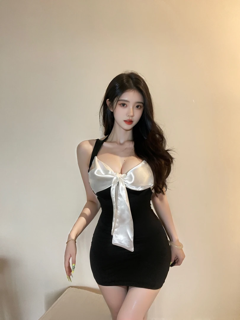 欲见他·纯欲风秘书包臀睡衣连衣裙夏季黑色显瘦新款8127