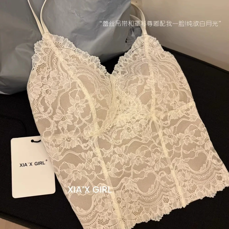 秋冬蕾丝吊带背心带胸垫免穿文胸显瘦修身显瘦细肩带保暖内衣