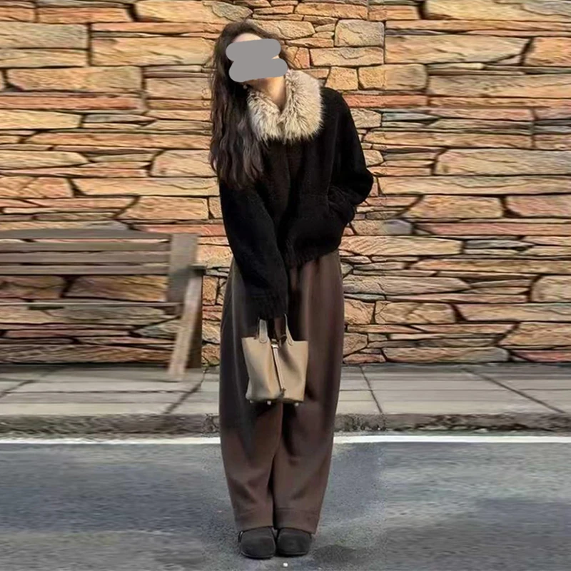 【奥本海默】秋冬时髦百搭毛领绒感显瘦黑色外套气质时尚外套棉衣