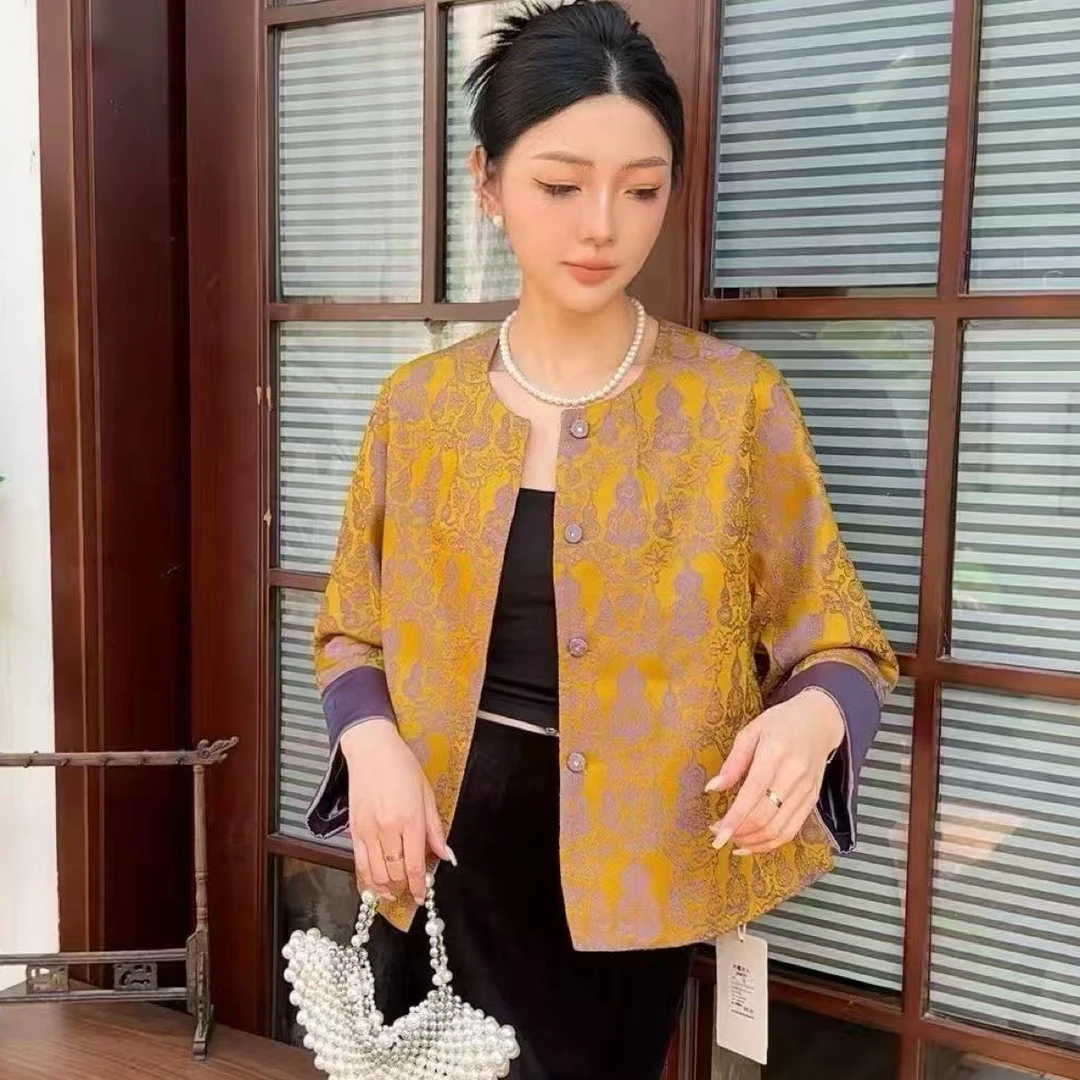 新中式双面穿拼接插肩袖单排扣长袖减龄百搭秋季外套