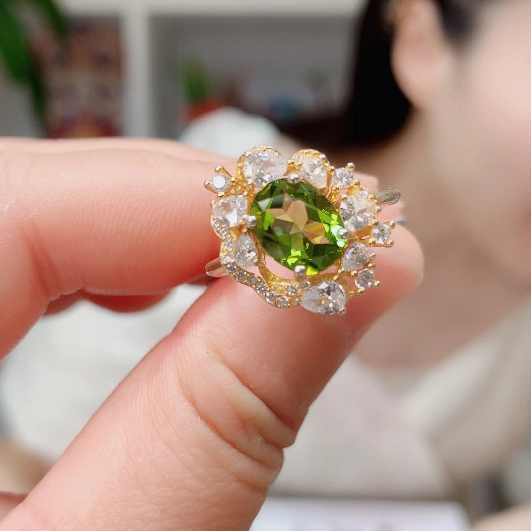 橄榄石戒指银S925镶嵌