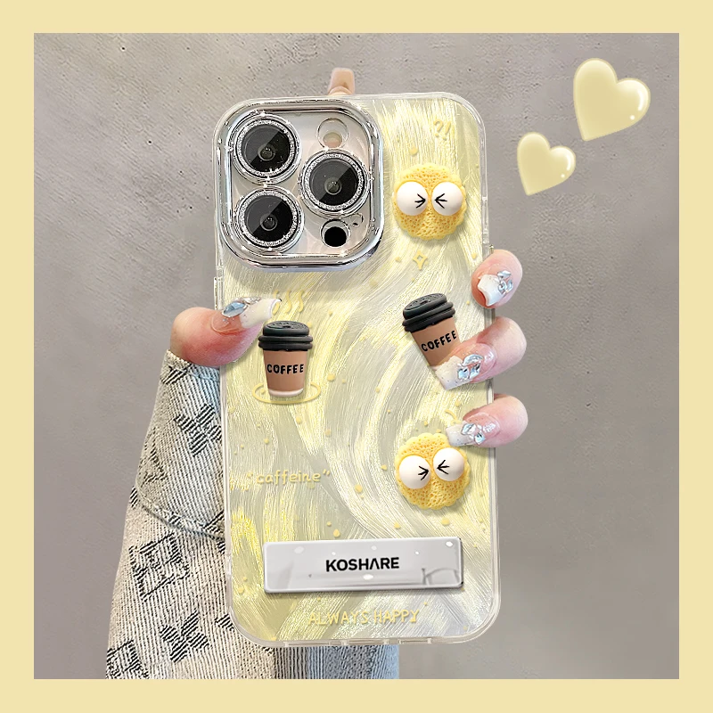 煤球饼干公仔适用苹果15华为vivooppo小米iPhone精孔羽纱纹手机壳