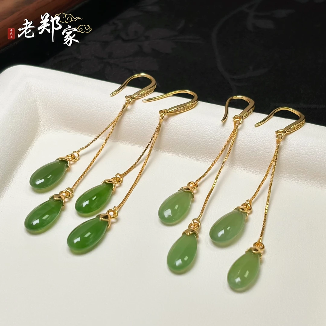 【老郑家】925银镶和田玉耳钩 (多样性发一件) E92-1