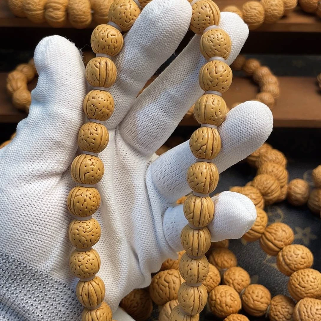 桃核手串野生三道筋奶油黄桃手串