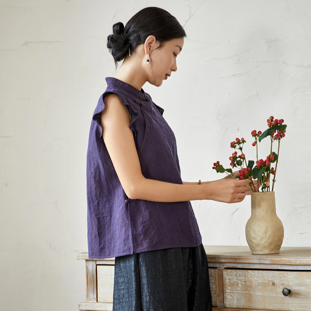 布小匠原创非遗桑蚕丝紫色龟纹香云纱上衣女夏季新中式高级感衬衫