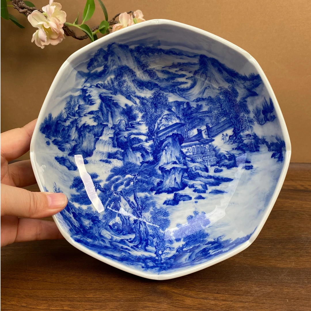 【九茗珍藏】欧阳娇溪山秋霁图重工六方水洗手工手绘景德镇茶具