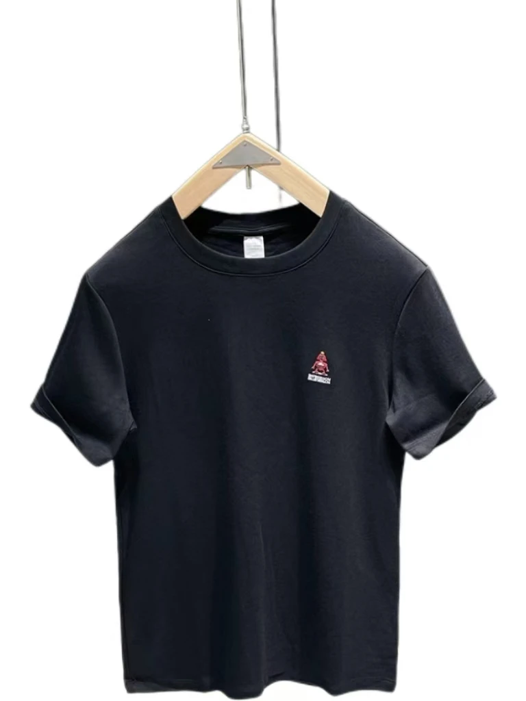 【聚新汇】082676正肩圆领重工刺绣白色T恤修身美式印花短袖上衣