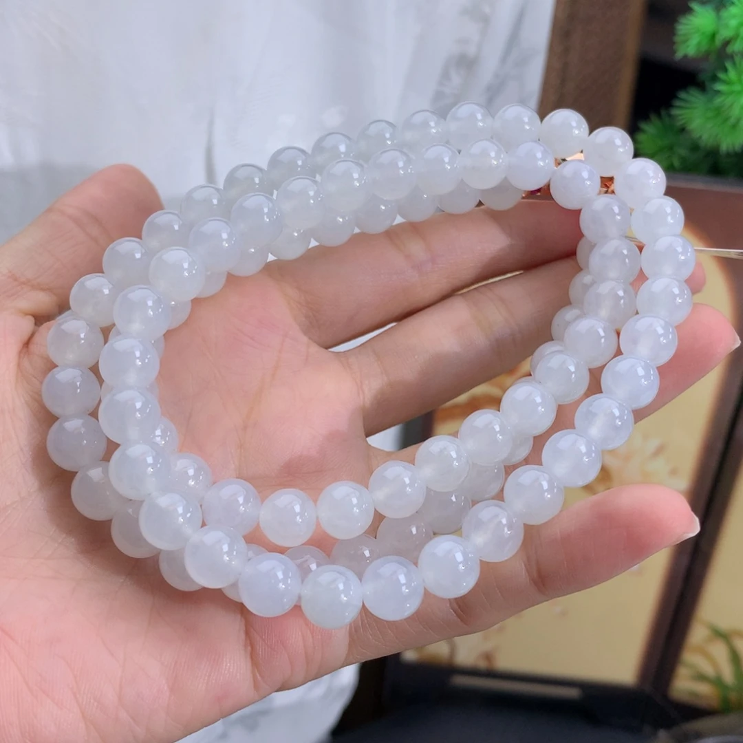 翡翠未镶嵌手串卡8冰胶白月光项链