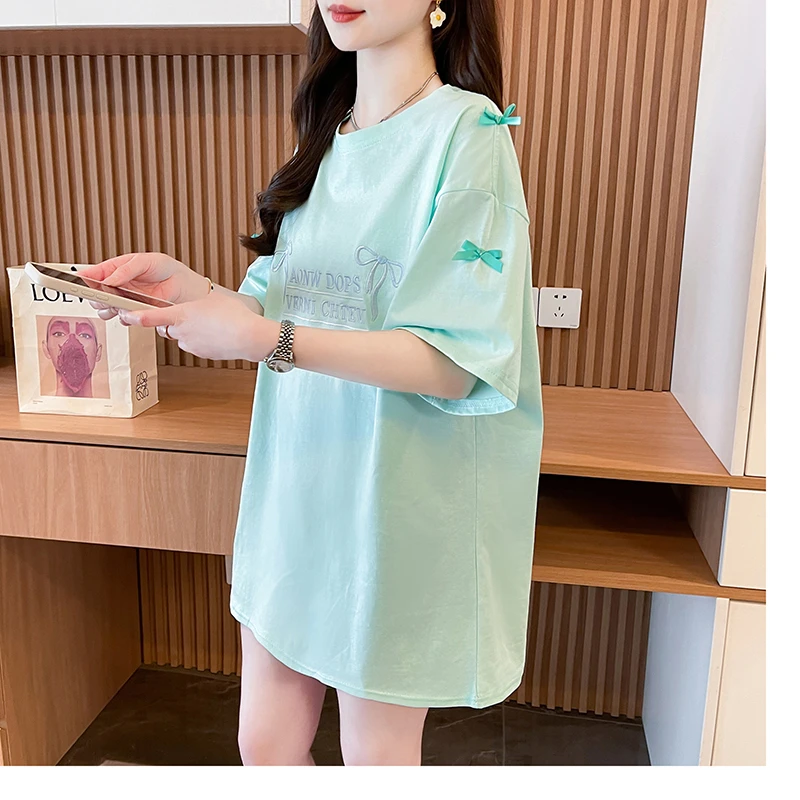 韩版夏装新款洋气刺绣扎花纯棉宽松遮屁股孕妇短袖t恤女上衣ins潮