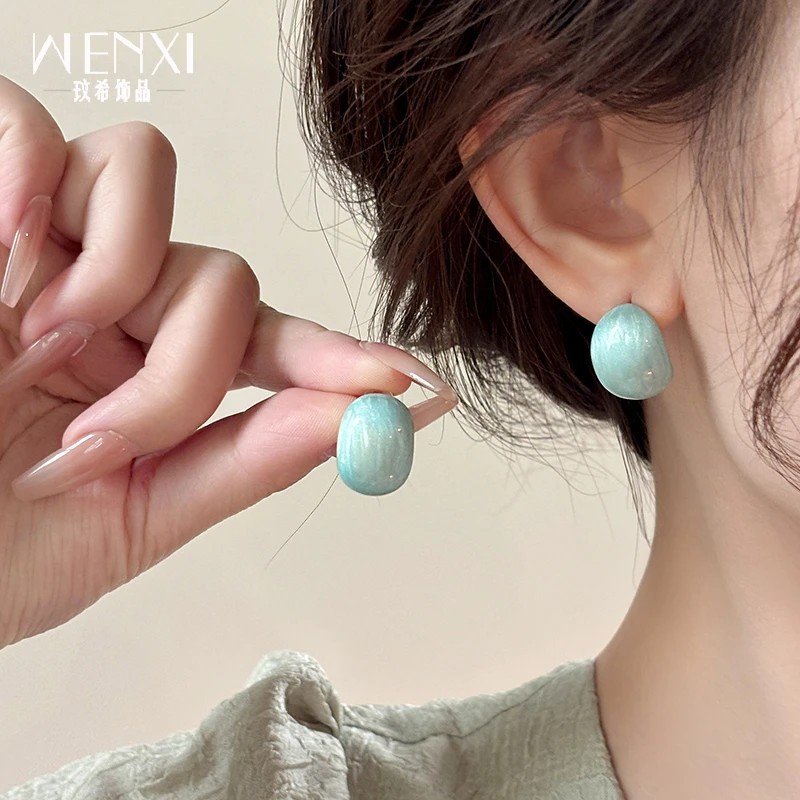 铜合金珐琅耳饰 蓝色滴釉耳环女轻奢高级感度假风独特耳钉