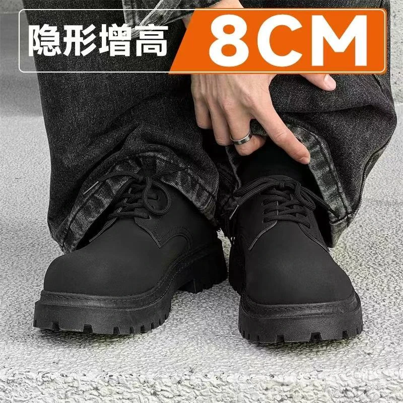 皮鞋男秋季2025新款厚底隐形内增高10cm英伦风黑色复古大头德比鞋