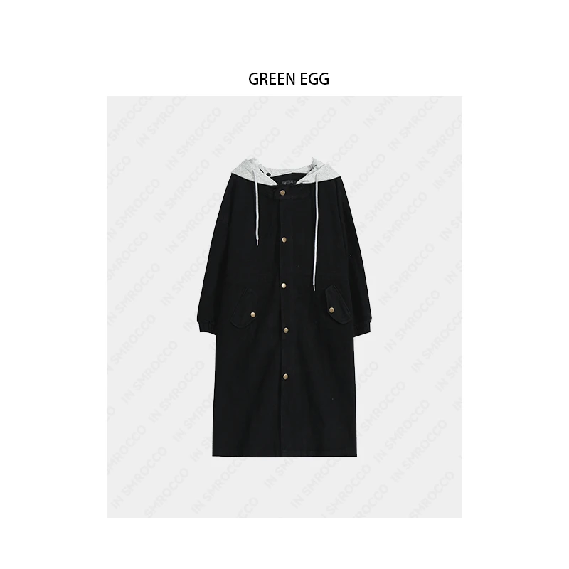 【蛋蛋狂欢价】S008大码风衣女中长款牛仔外套 胖妹妹200斤显瘦连帽