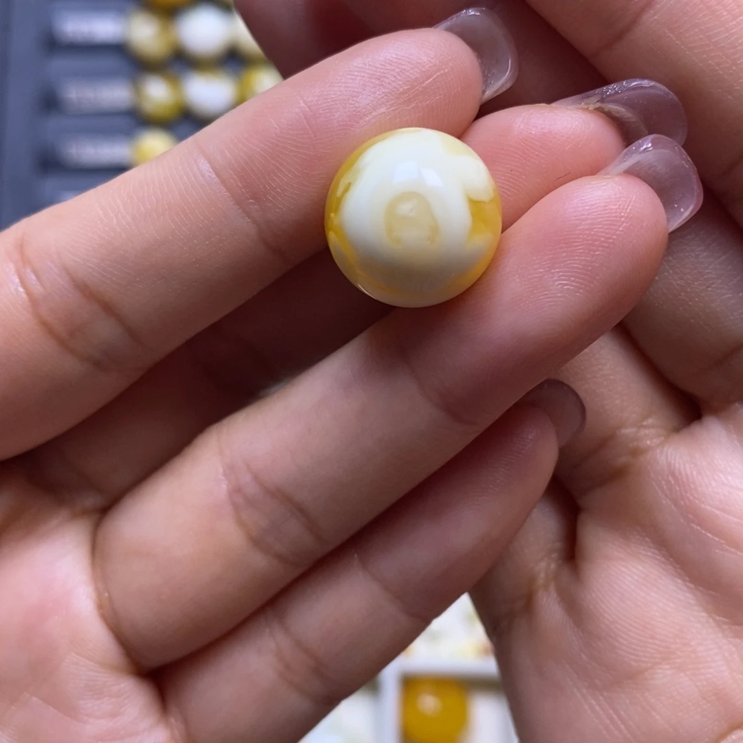 蜜蜡未镶嵌珠宝奇石瓷白橘金溶洞妖花天眼圆珠15.1mm