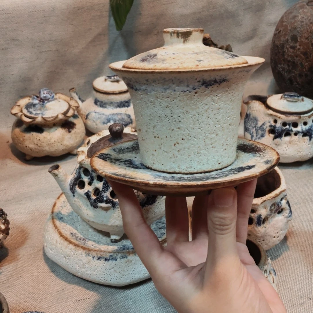 粉引一个三才盖碗