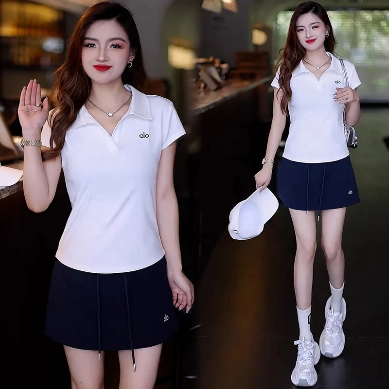休闲运动套装女2025夏季新款洋气显瘦POLO衫短袖半身裙裤两件套潮