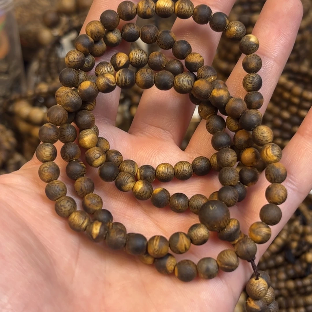 沉香碎屑沉香 06mm圆珠多圈 重16克+ 虎斑纹