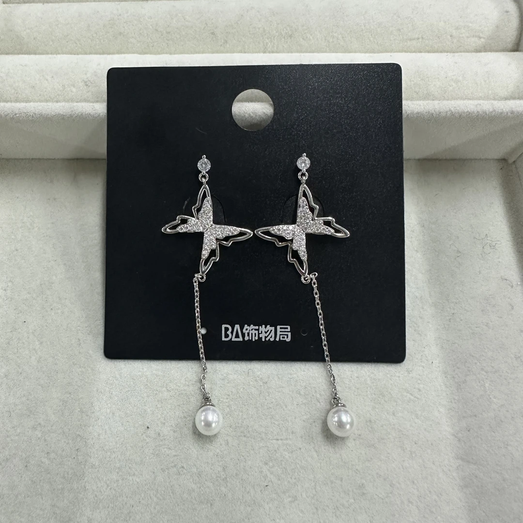 铜合金合成锆石耳饰 时尚蝴蝶流苏耳钉 3225