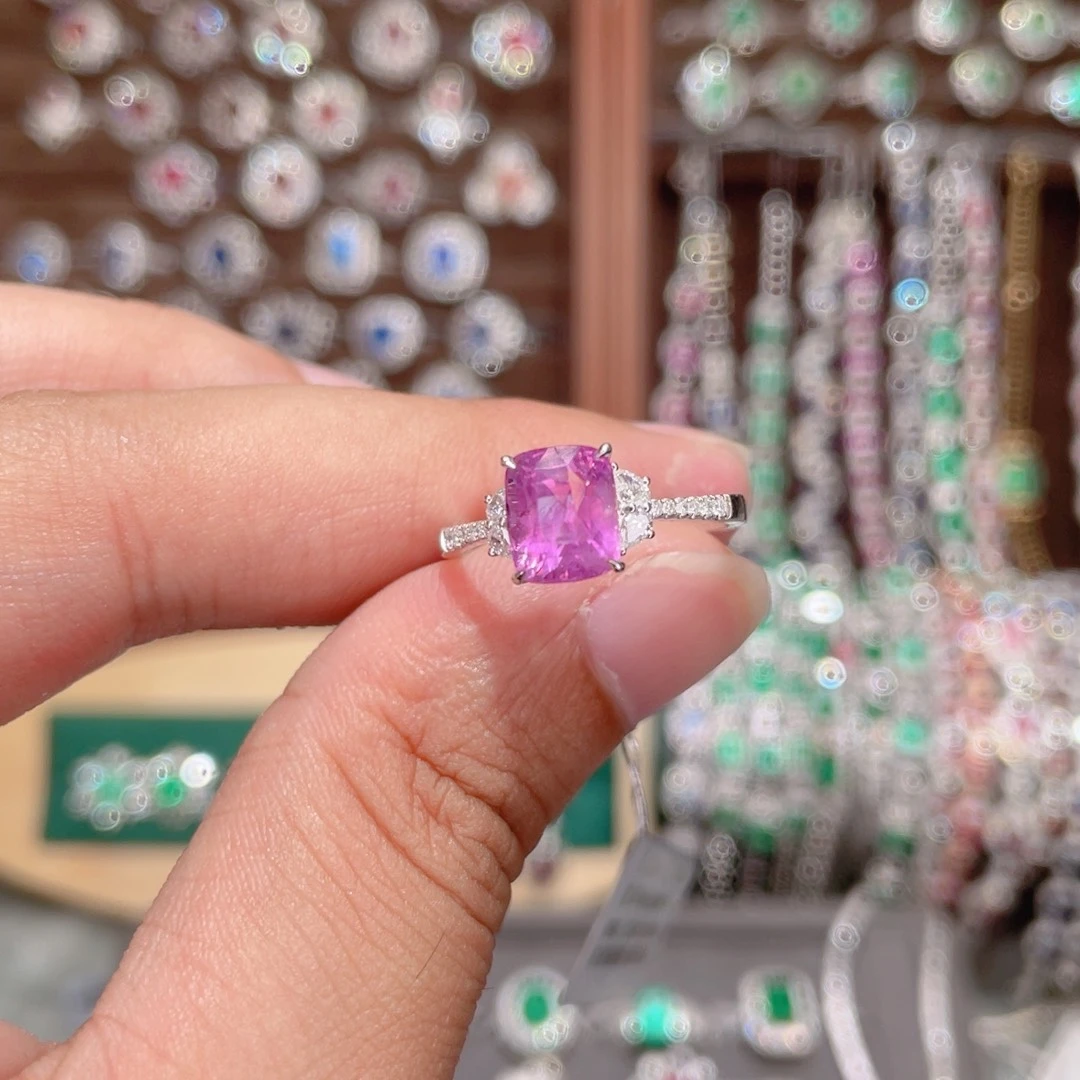戒指彩色蓝宝石18K金镶嵌3.02ct 无烧