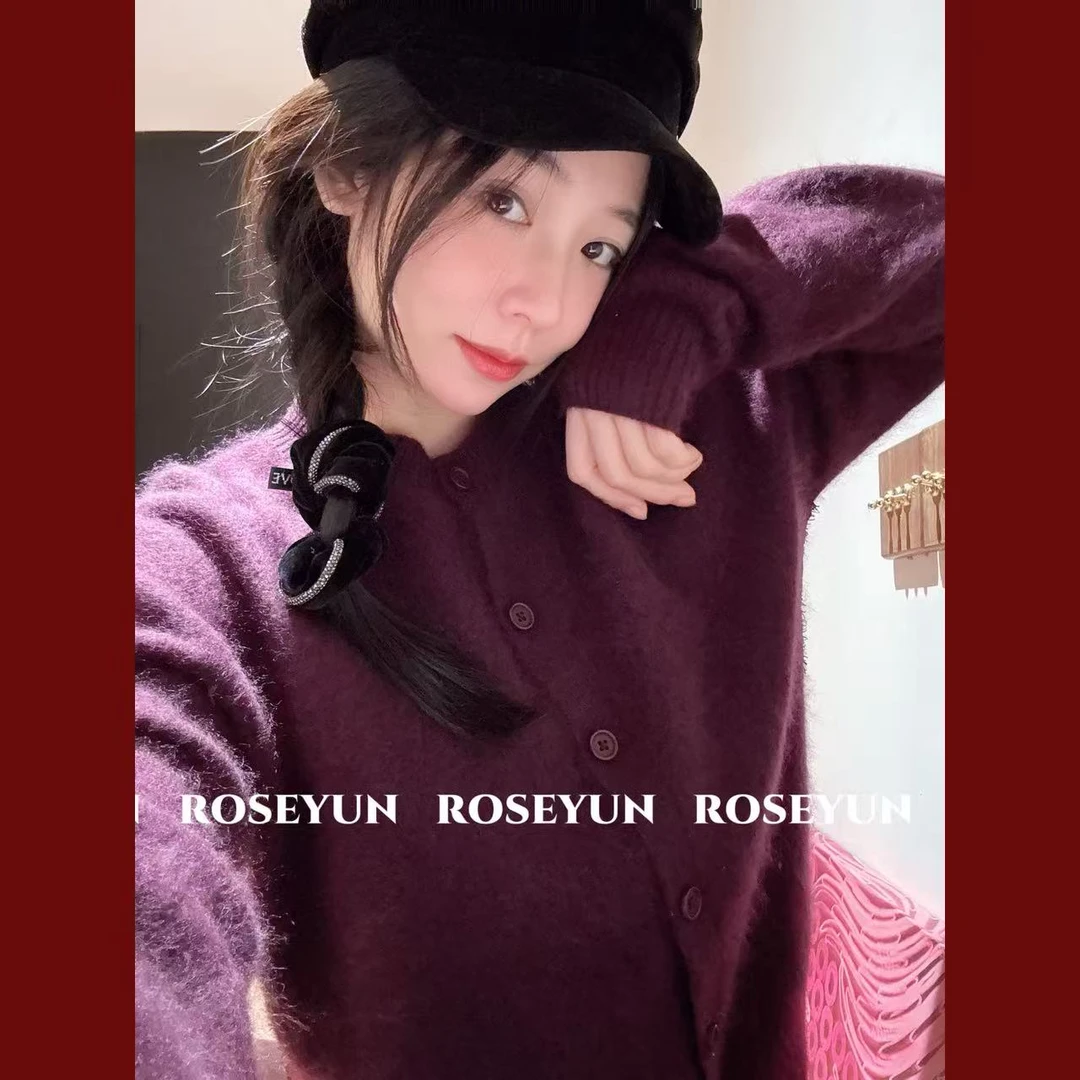 【Rose Yun】蕾丝拼接山羊绒&绵羊毛拉毛开衫      JY115077