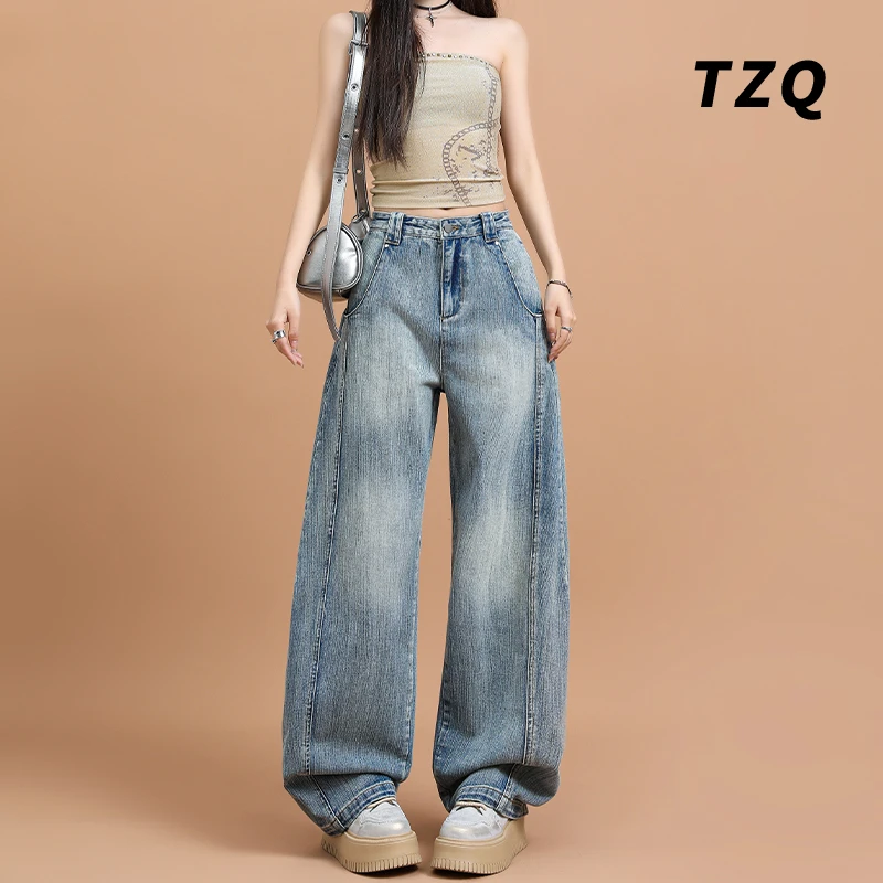 2025春季新款美式巴黎蓝小众设计高街牛仔裤女弯刀裤子TZQ2520543