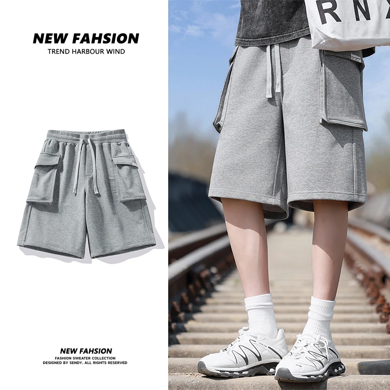 休闲短裤男夏季重磅宽松直筒百搭工装裤大码潮牌胖子纯色五分裤子