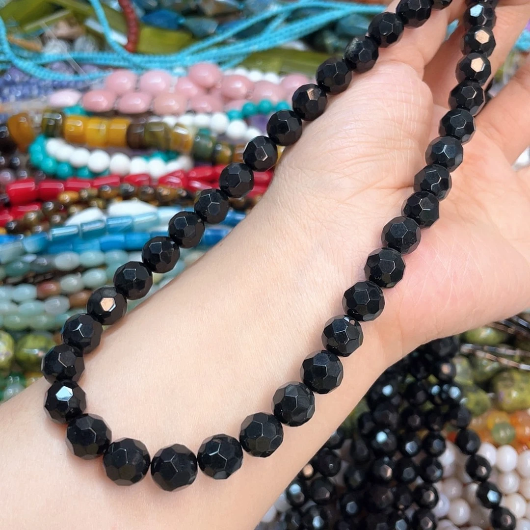 玛瑙/玉髓合金珠宝半成品黑石蹦迪珠卡10一条