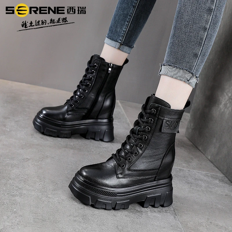 西瑞小个子百搭厚底马丁靴女款冬季新款英伦短靴加绒高跟爆款单靴