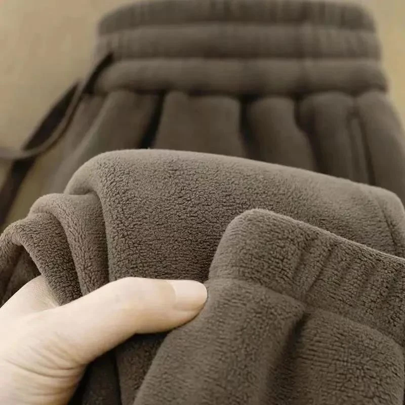 美式加绒加厚束脚卫裤秋冬季双面摇粒绒宽松棕咖色厚实休闲长裤男