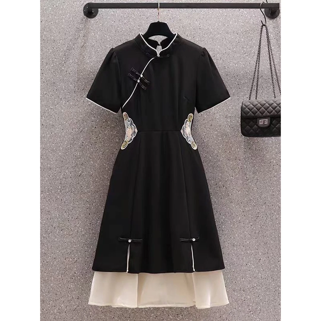 【胡小肥】44显瘦新中式大码连衣裙1061长短款1062气质时尚夏季新款