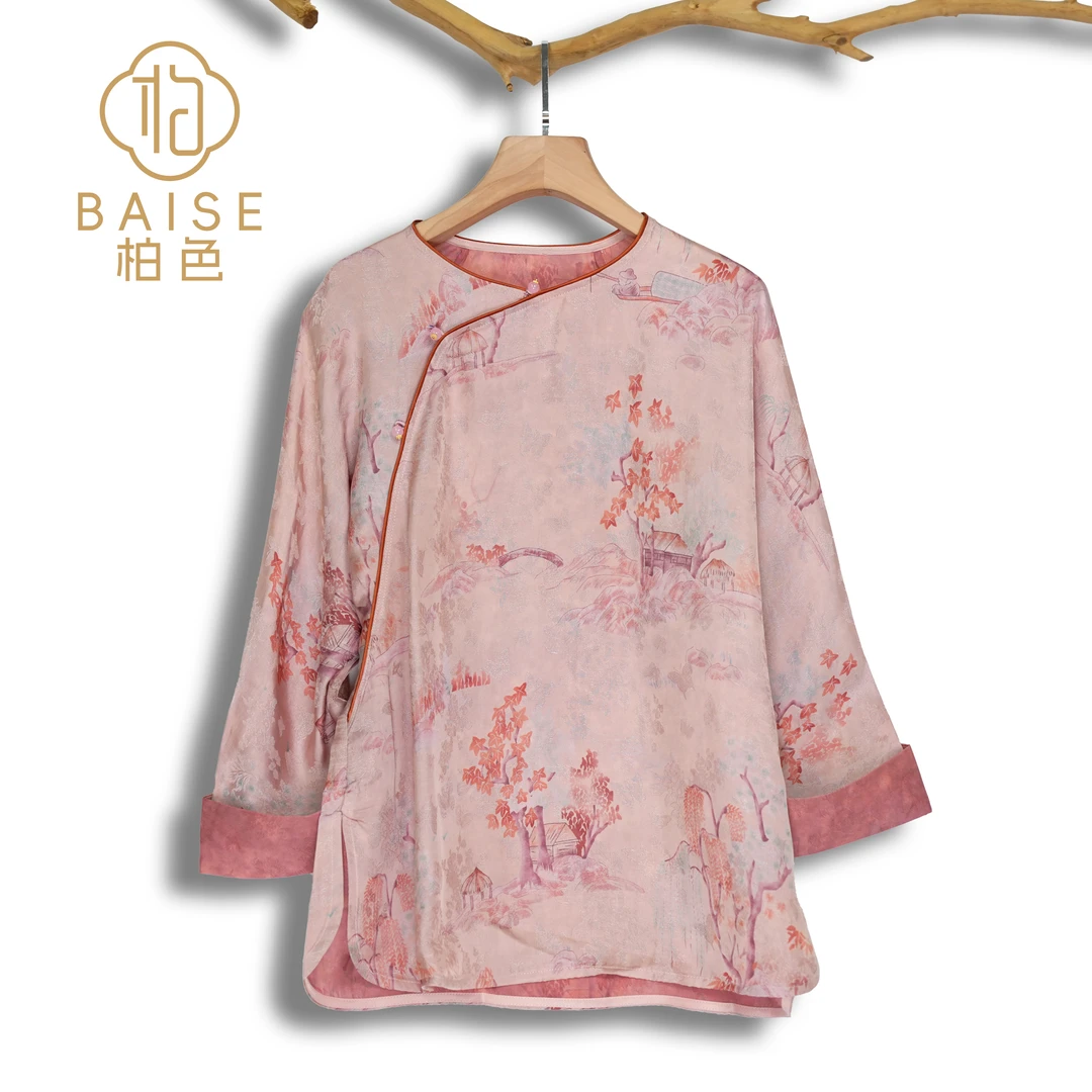 中式上衣复古斜襟传统改良庭院春季宽松气质上衣2586