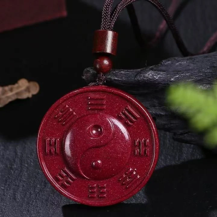 含辰砂工艺品保真高含量朱砂紫金砂九宫八卦吊坠挂件 送绳