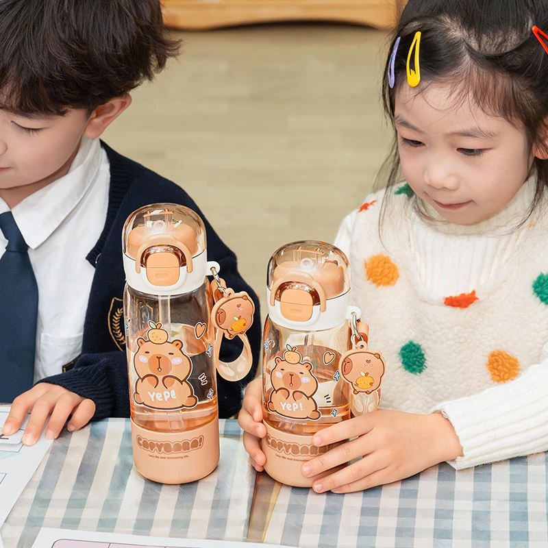 格非尔正版授权卡皮巴拉可爱儿童水杯女学生夏季新款吸管双饮杯子