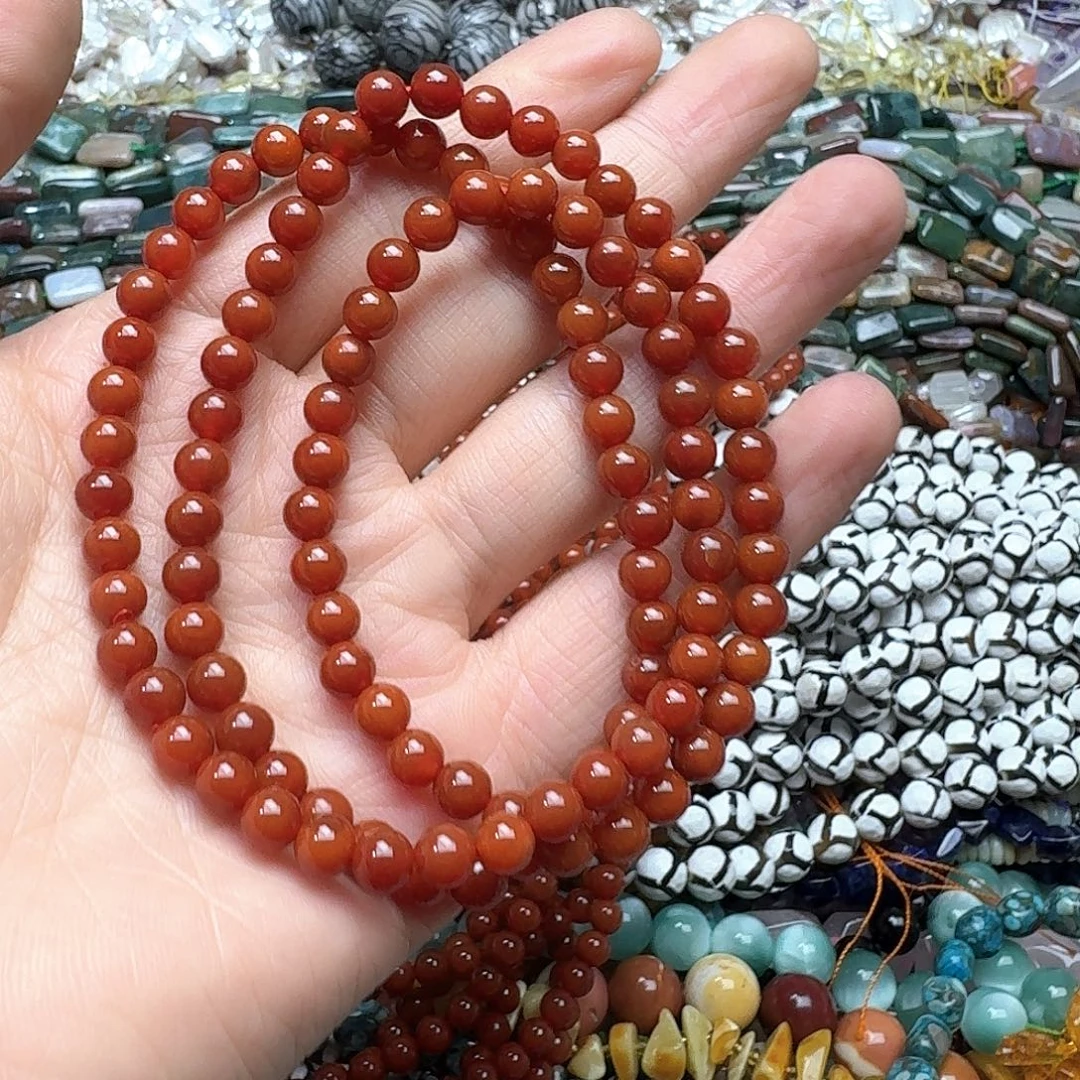 玛瑙/玉髓未镶嵌珠宝半成品一条6mm南红三圈手串