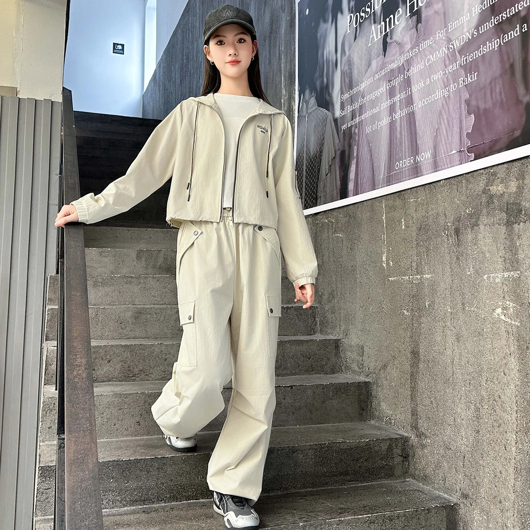 女童工装裤套装2025新款儿童洋气初中生洋气时髦大童早秋款两件套