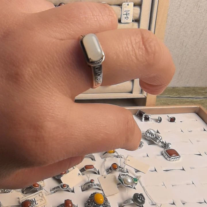 和田玉（糖玉）足银镶嵌戒指