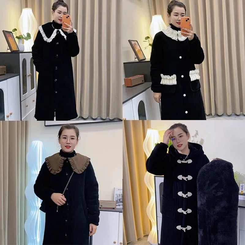 公主风女士黑色秋冬睡衣女三层加厚加绒可外穿家居服冬季长袍韩版