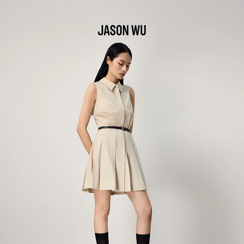 JASON WU2025年秋季新款无袖收腰时髦百搭减龄百褶衬衫连衣裙裙子