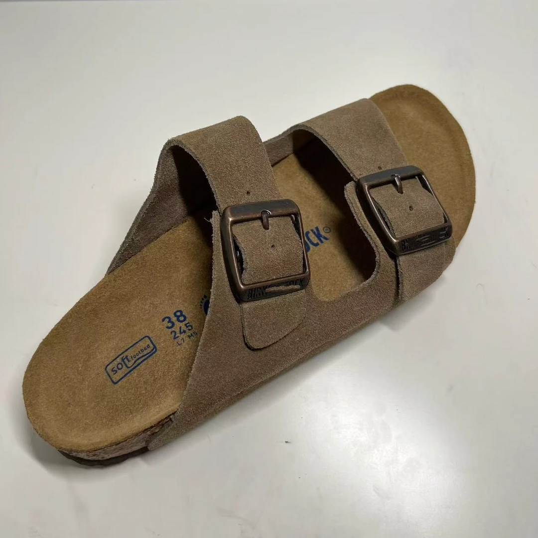 德国出口原单重工头层厚牛皮勃肯二字拖男女同款拖鞋休闲时尚