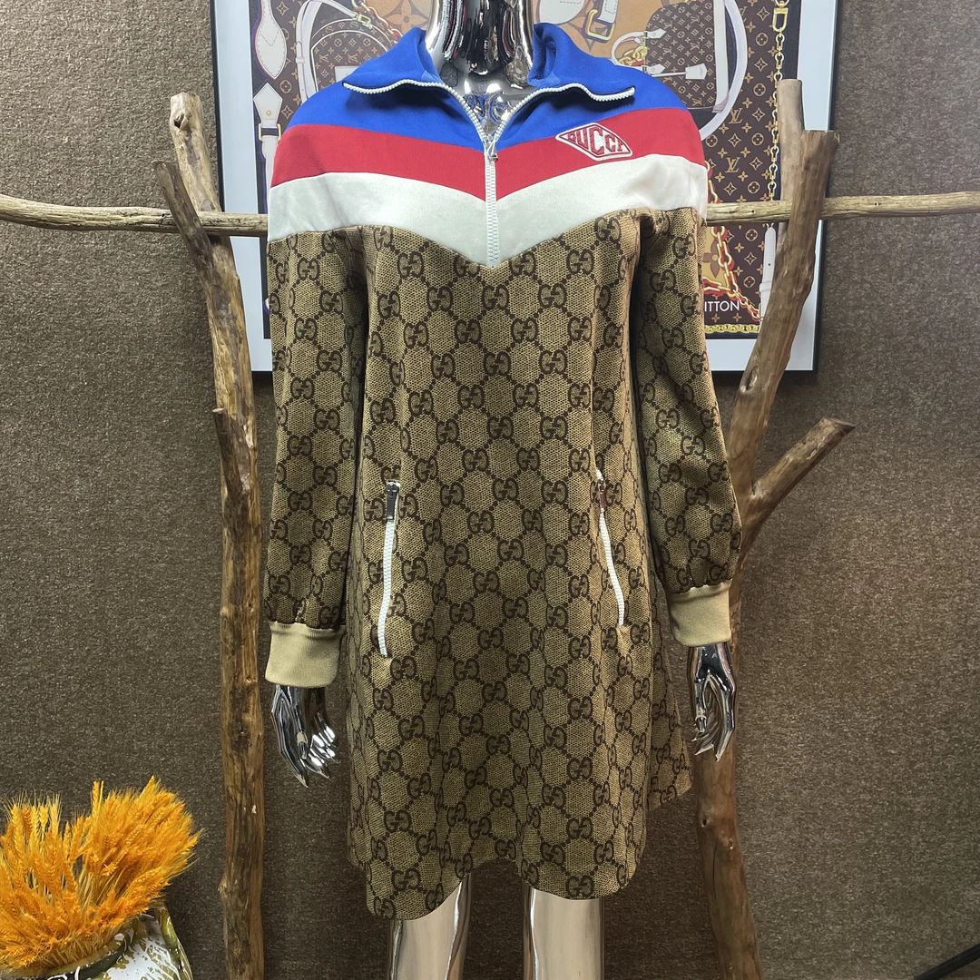 99新 GUCCI/古驰 拼色logo刺绣长袖连衣裙 S码 41141