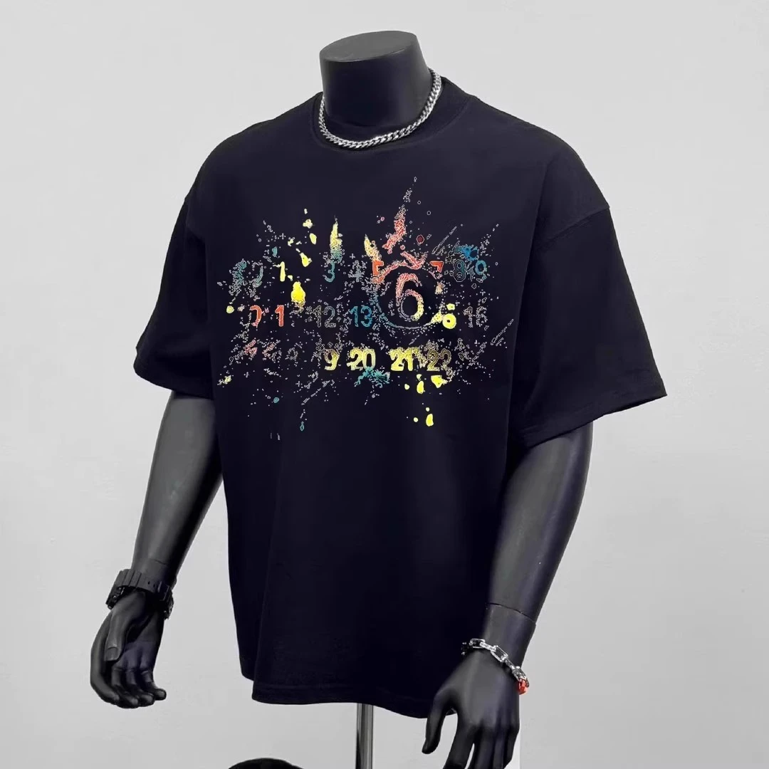 美式街头高级感涂鸦纯棉不透短袖T恤男夏新款宽松圆领上衣秀禾服