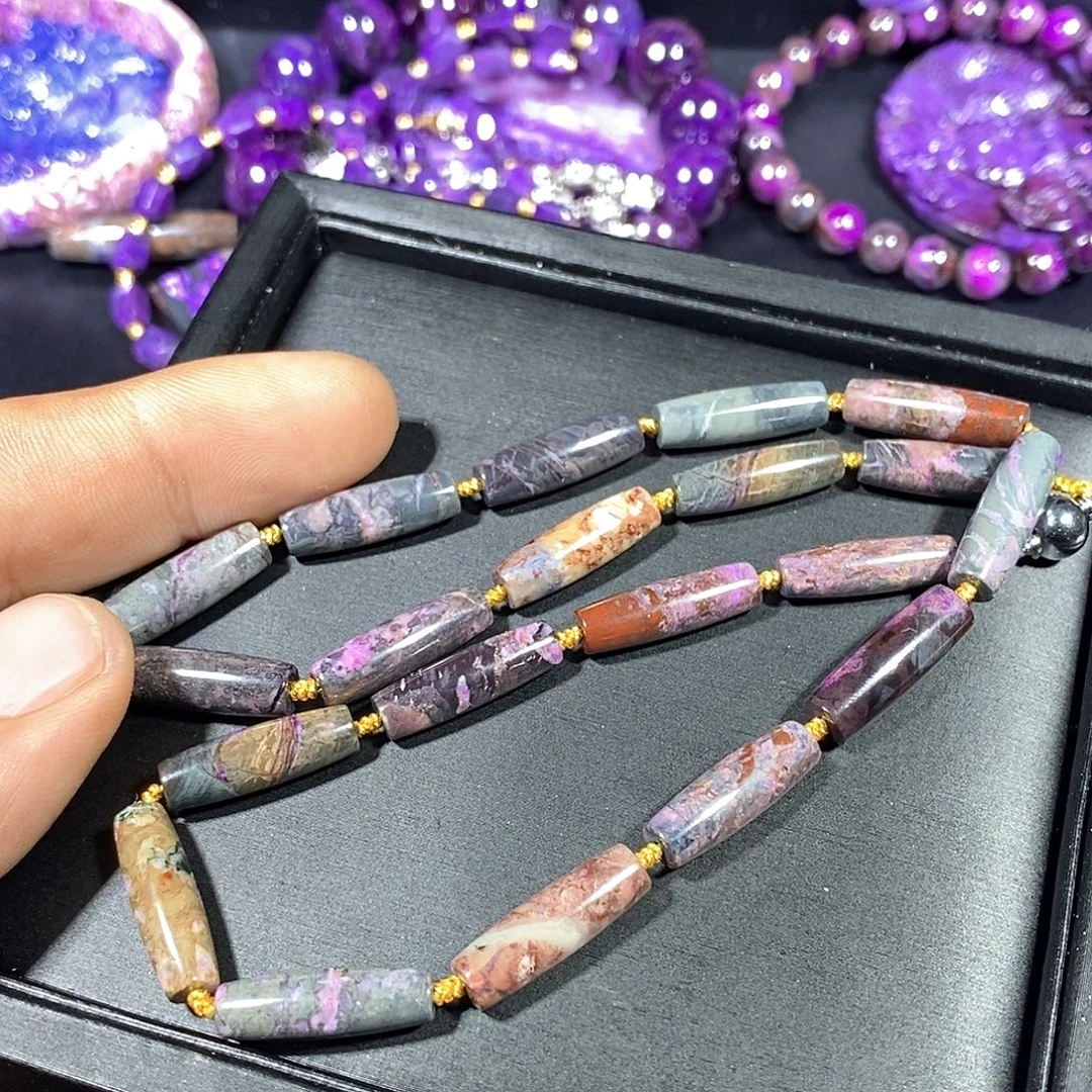 苏纪石（舒俱来）未镶嵌南非舒俱来泥地樱花天珠项链