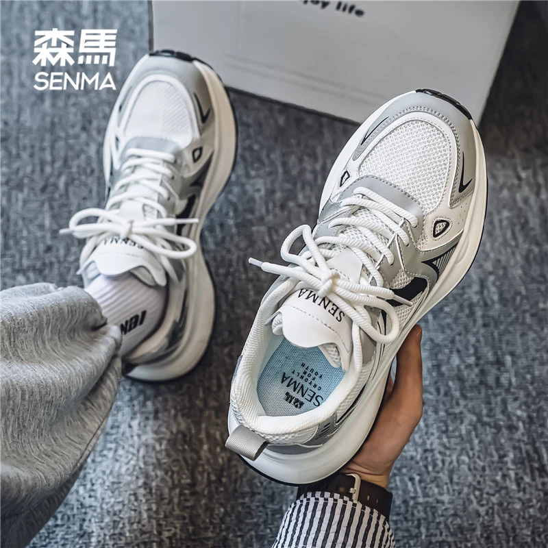 森马2025夏季新款男士休闲鞋轻奢轻质户外运动鞋白色网面老爹鞋男