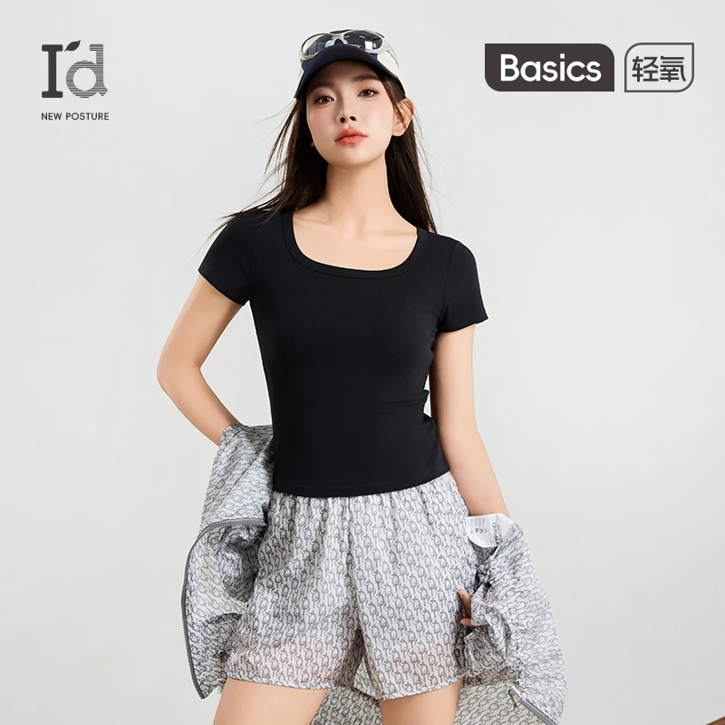 I'd/爱帝桑蚕丝U领短袖T恤修身显瘦短款2025夏季新款时尚女款上衣