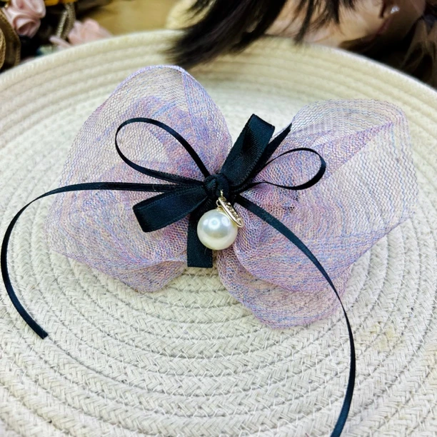 HC0314 紫色韩版炫彩黑紫色高级感手缝纱纱蝴蝶结皮筋