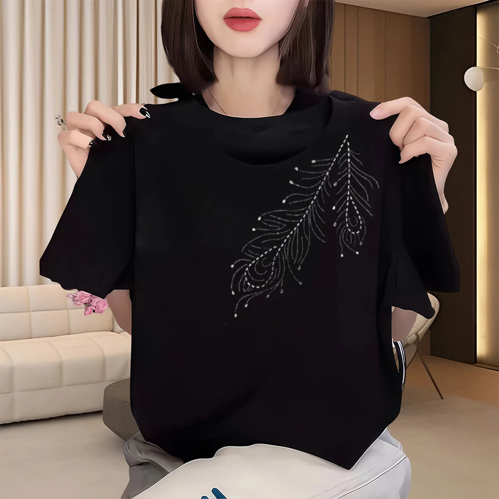 纯棉烫钻显瘦宽松t恤女短袖夏季新款通勤女装高级感休闲百搭上衣