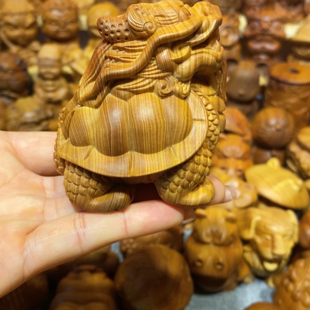 木梦*崖柏手把件，龙龟