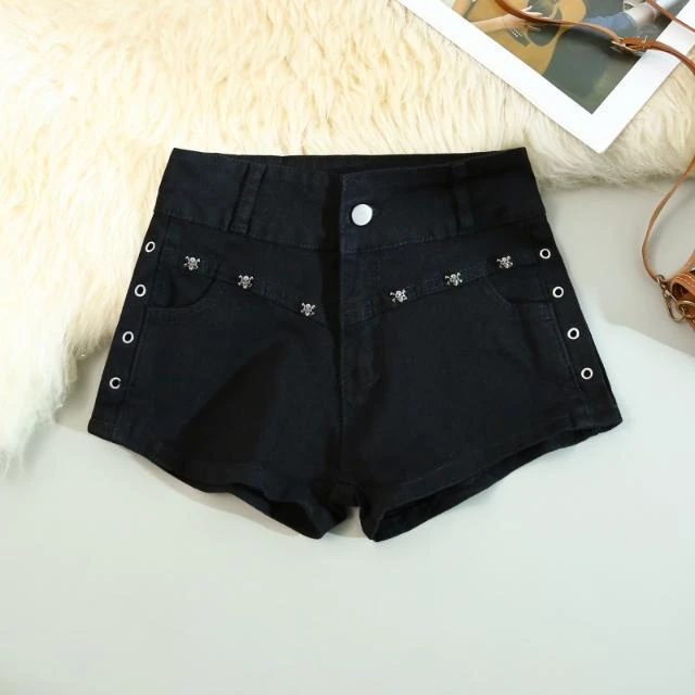 2025年夏季女装韩版黑色宽松显瘦阔腿热裤高腰显瘦时尚牛仔短裤