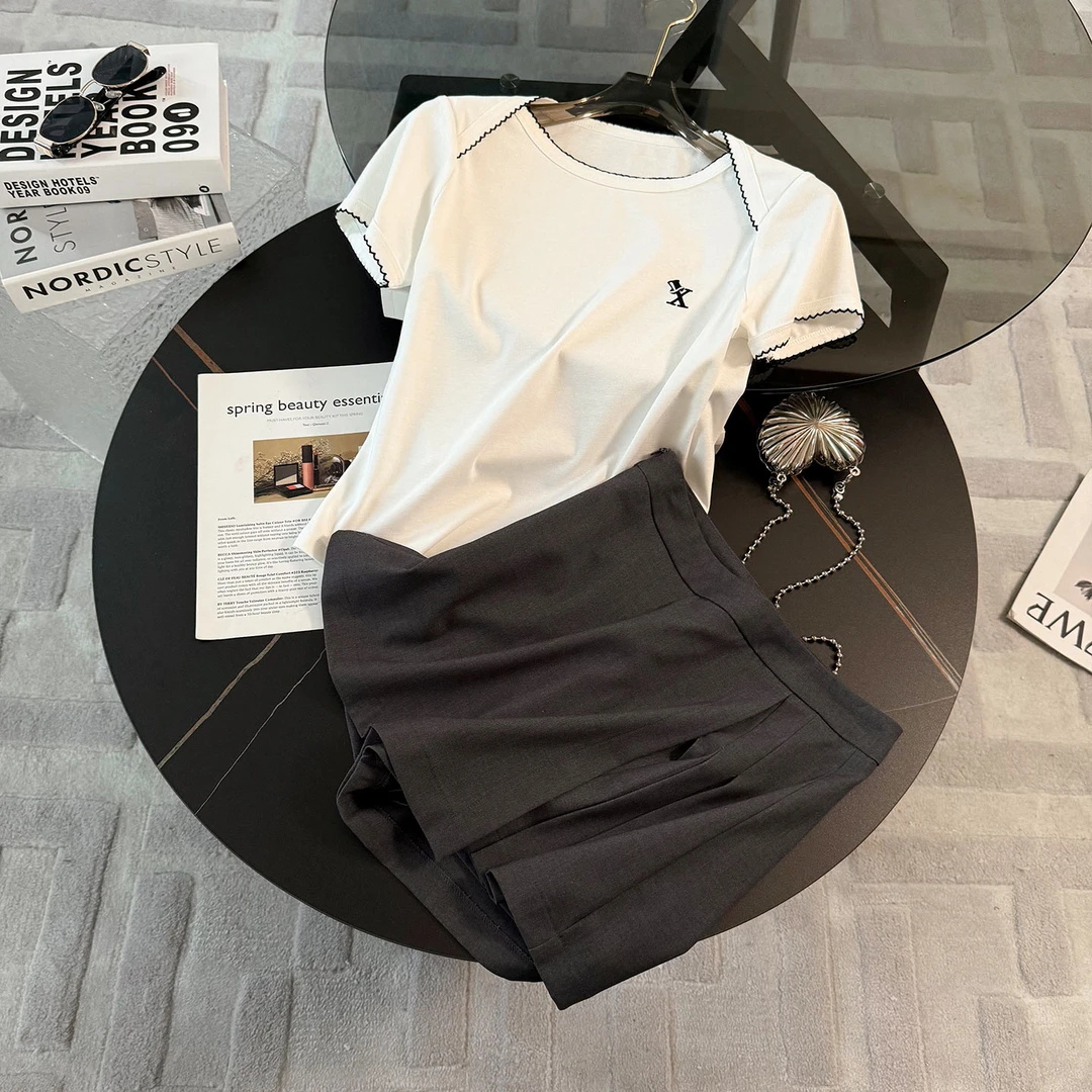 潮流时尚休闲运动套装女夏季新款宽松显瘦圆领上衣百褶裤裙两件套