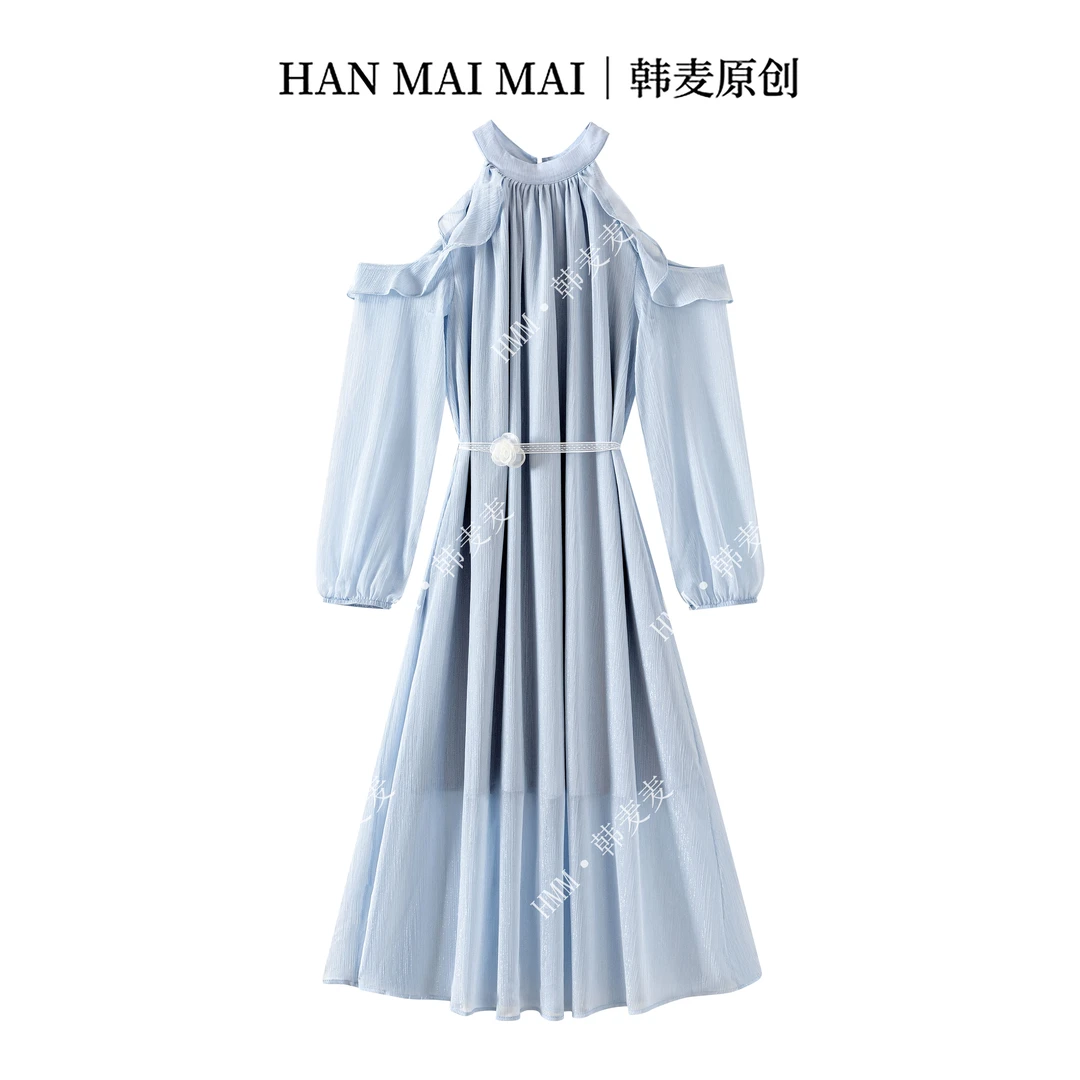 163/法式温柔挂脖连衣裙女装夏季小个子气质背心裙海边长裙裙子